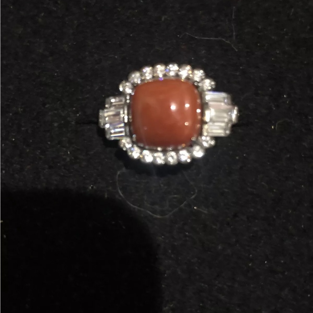 D’Joy Silver 925 Brown Jasper Pave Frame Sz 8